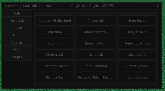 Psyhub Fe Guis Script Hubs Game Guis Script Executor Link Grabber Etc